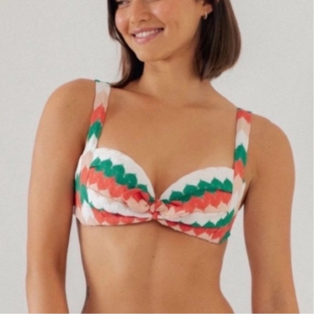 Montce Chevron Print Bikini Top in White, Coral, Green